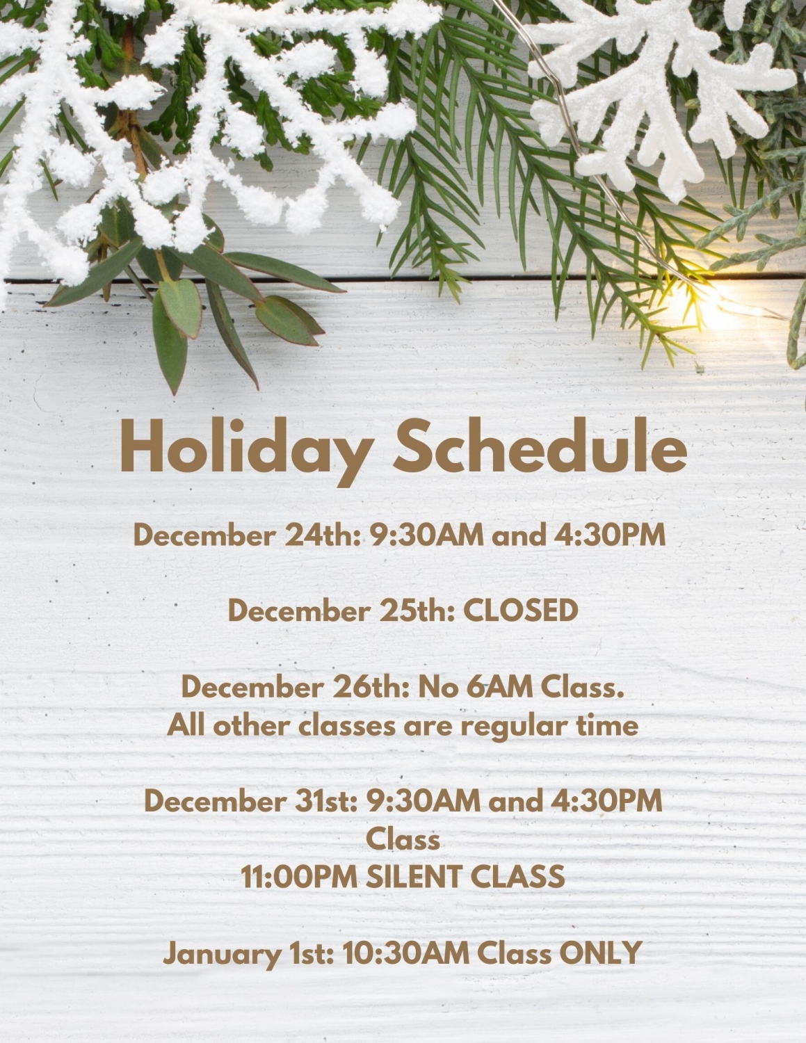 Holiday Schedule Email Hot Yoga Renton